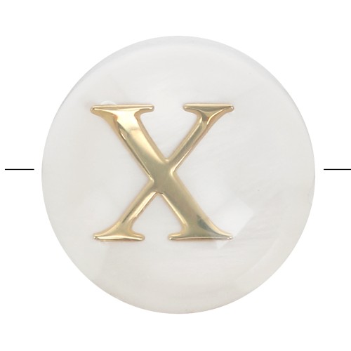 Cuenta letra alfabética redonda de nácar 8 mm - X - Natural - Oro x1