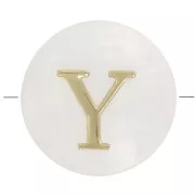 Cuenta letra alfabética redonda de nácar 8 mm - Y - Natural - Oro x1