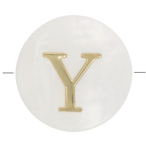 Cuenta letra alfabética redonda de nácar 8 mm - Y - Natural - Oro x1