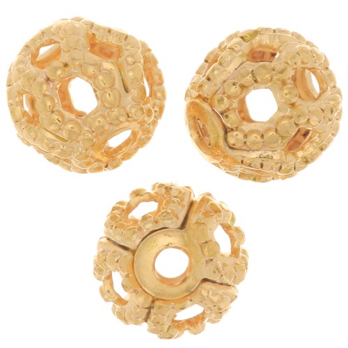 Cuentas redondas de filigrana de 4 mm - Chapado en oro x20