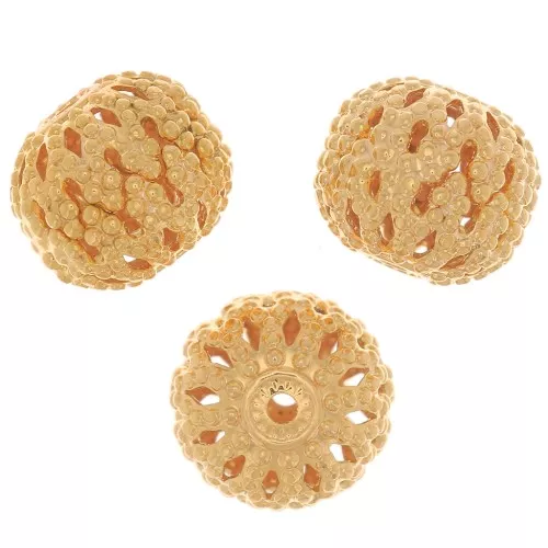 Cuentas redondas de filigrana aplanada 8x7 mm - Chapado en oro x10