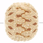 Cuentas redondas de filigrana aplanada 8x7 mm - Chapado en oro x10