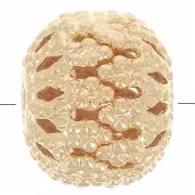 Cuentas redondas de filigrana aplanada 8x7 mm - Chapado en oro x10