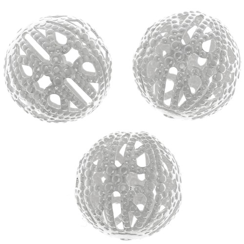 Cuentas redondas de filigrana 12 mm - Chapado en plata fina x10