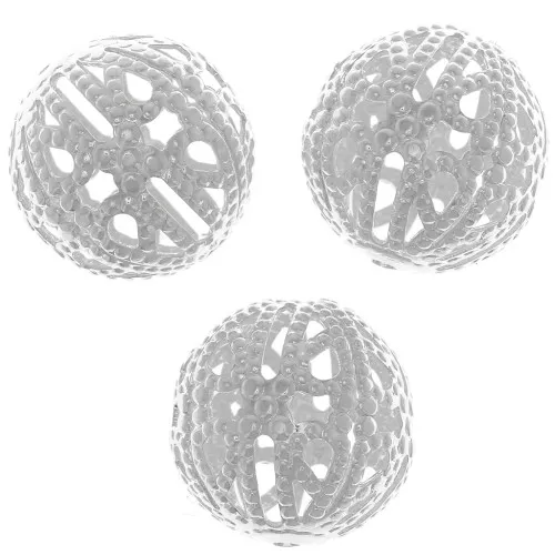 Cuentas redondas de filigrana 12 mm - Chapado en plata fina x10