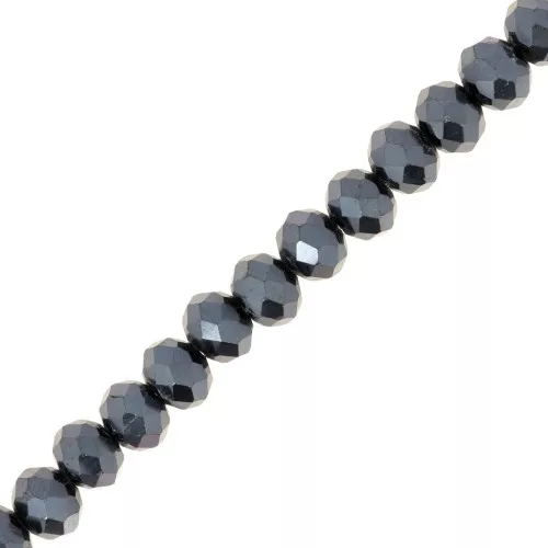 Cuentas facetadas redondas - aplanadas redondas 6x5 mm Jet Hematite x40cm