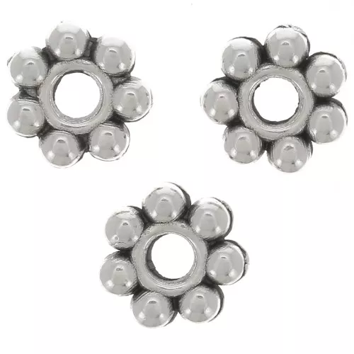 Cuentas florales 6 mm - Plateado antiguo x10