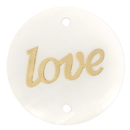 Espaciador redondo de 23mm de resina de madreperla y amor - Oro - Natural x1