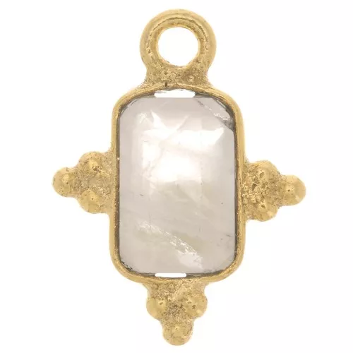 Charm Rectángulo Facetado y Bolas Pequeñas 12x9 mm - Dorado con oro fino - Cuarzo Rosa x1