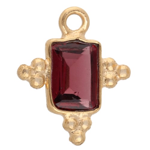 Colgante rectángulo facetado y bolitas 14x11,5mm - Dorado con oro fino-Grenat