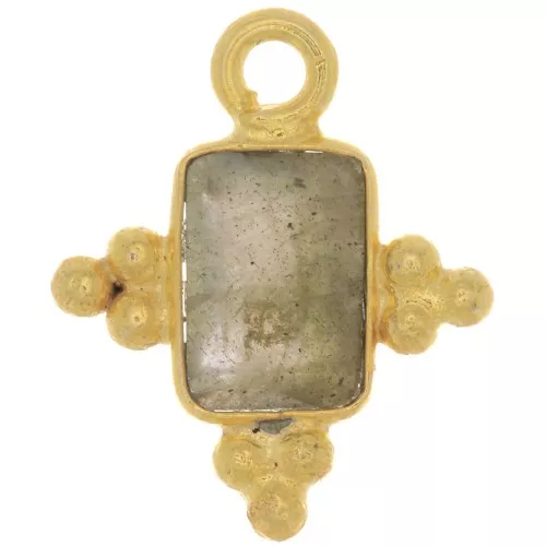 Charm Rectángulo Facetado y Bolas Pequeñas 13x11mm - Dorado con oro fino - Labradorita x1