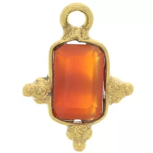 Charm Rectángulo Facetado y Bolas Pequeñas 12x9mm Dorado con oro fino - Imitación Cornalina x1