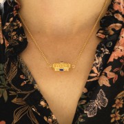 Cuenta cilíndrica WISH con gema de imitación 25x12 mm - Dorado con oro fino - Turquesa x1