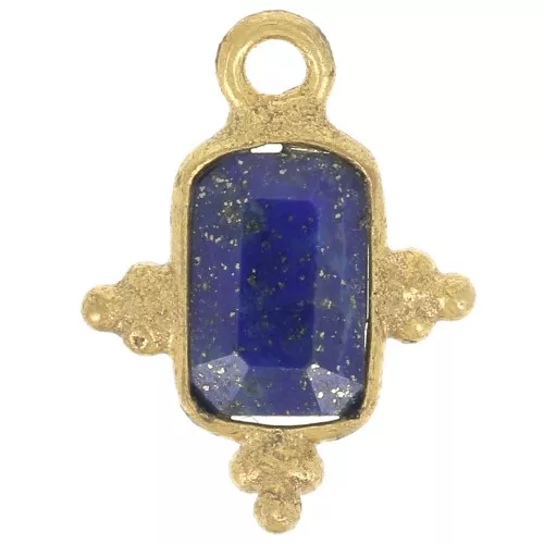Charm Rectángulo Facetado y Bolas Pequeñas 12x9 mm - Dorado con oro fino - Lapislázuli x1
