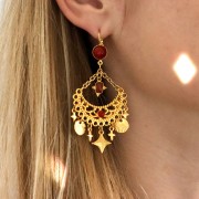 Charm Rectángulo Facetado y Bolas Pequeñas 12x9 mm - Dorado con oro fino - Lapislázuli x1