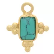 Charm Rectángulo Facetado y Bolas Pequeñas 13x10.5mm Dorado con oro fino - Imitación Turquesa x1