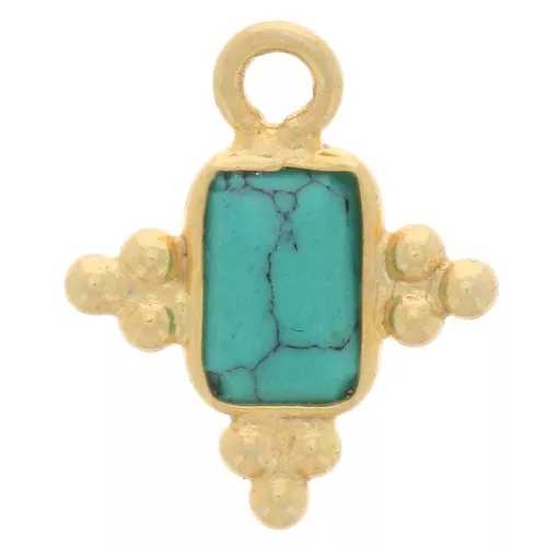 Charm Rectángulo Facetado y Bolas Pequeñas 13x10.5mm Dorado con oro fino - Imitación Turquesa x1