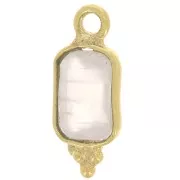 Charm Rectángulo Facetado con 3 Bolas Pequeñas 12x5 mm - Dorado con oro fino - Cuarzo Rosa x1