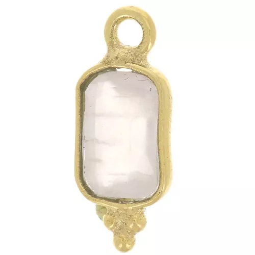 Charm Rectángulo Facetado con 3 Bolas Pequeñas 12x5 mm - Dorado con oro fino - Cuarzo Rosa x1