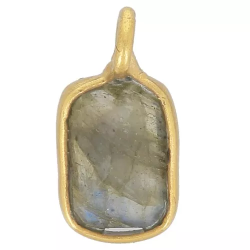 Colgante de piedra preciosa rectangular facetada 10x5 mm - Dorado con oro fino - Labradorita x1