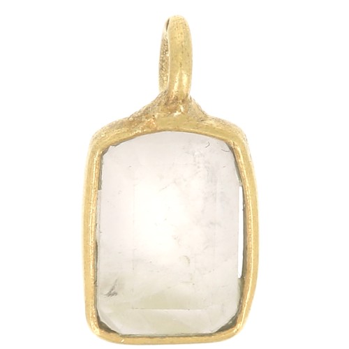 Dije de piedra preciosa rectangular facetada 10x5 mm - Dorado con oro fino - Cuarzo Rosa x1