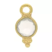 Charm Facetado Redondo con Bolas Pequeñas 9x5 mm - Dorado con oro fino - Cuarzo Rosa x1