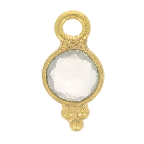 Charm Facetado Redondo con Bolas Pequeñas 9x5 mm - Dorado con oro fino - Cuarzo Rosa x1