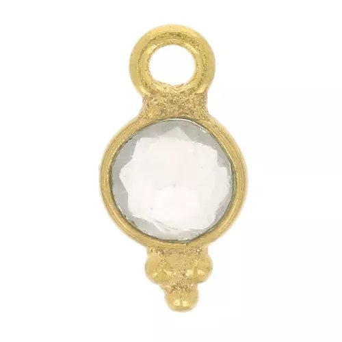 Charm Facetado Redondo con Bolas Pequeñas 9x5 mm - Dorado con oro fino - Cuarzo Rosa x1