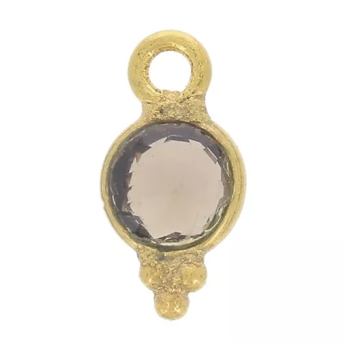 Charm redondo facetado con bolitas 9x5 mm - Dorado con oro fino - Cuarzo ahumado x1