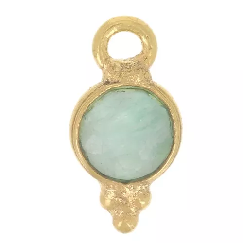 Charm redondo facetado con bolitas 9x5 mm - Dorado con oro fino - Amazonita x1