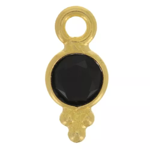 Colgante redondo facetado con bolitas 10.5x5 mm - Dorado con oro fino - Ónix negro x1