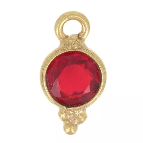 Charm redondo facetado con bolitas 9.5x5 mm - Dorado con oro fino - Granate x1