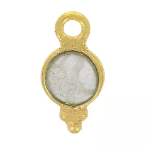 Charm redondo facetado con bolitas 9x5 mm - Dorado con oro fino - Howlita x1