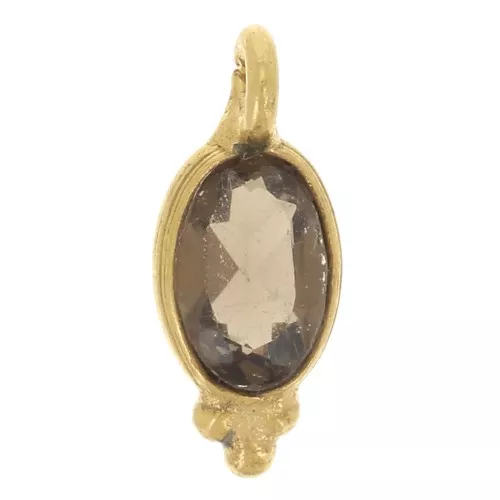 Charm ovalado facetado con bolitas 10x4 mm - Dorado con oro fino - Cuarzo ahumado x1
