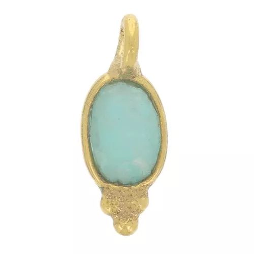 Charm ovalado facetado con bolitas 12x5 mm - Dorado con oro fino - Amazonita x1