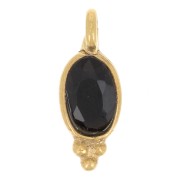 Charm ovalado facetado con bolitas 12x5 mm - Dorado con oro fino - Ónix negro x1|raw }}