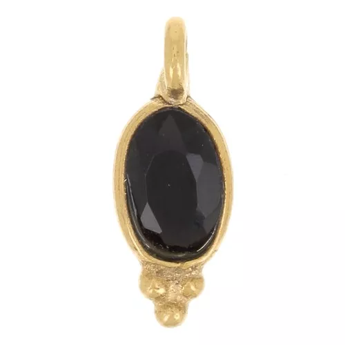 Charm ovalado facetado con bolitas 12x5 mm - Dorado con oro fino - Ónix negro x1