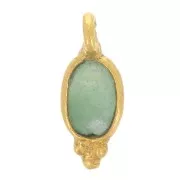 Charm ovalado facetado con bolitas 12x5 mm - Dorado con oro fino - Aventurina x1