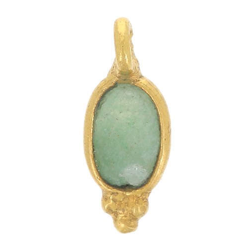 Charm ovalado facetado con bolitas 12x5 mm - Dorado con oro fino - Aventurina x1