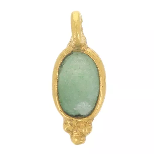 Charm ovalado facetado con bolitas 12x5 mm - Dorado con oro fino - Aventurina x1
