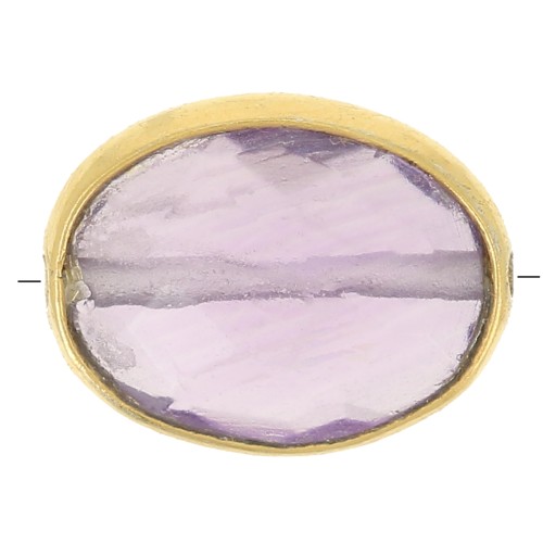 Cuenta de gema ovalada facetada 9x7 mm - Dorado con oro fino - Amatista x1