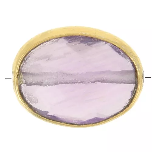 Cuenta de gema ovalada facetada 9x7 mm - Dorado con oro fino - Amatista x1