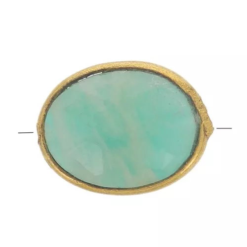 Cuenta de gema ovalada facetada 9x7 mm - Dorado con oro fino - Amazonita x1
