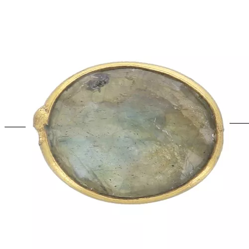 Cuenta de gema ovalada facetada 9x7 mm - Dorado con oro fino - Labradorita x1