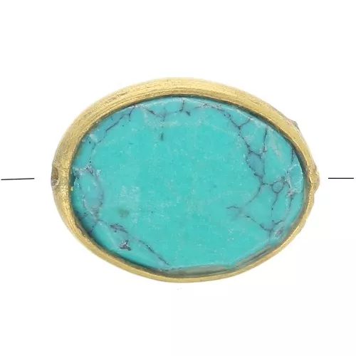 Cuenta ovalada facetada 9x7 mm en imitación de piedra preciosa - Oro - Turquesa x1