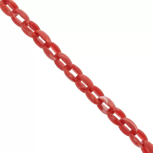 Cadena acrílica 11 mm - Rojo coral jaspeado x1m