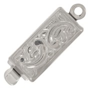 Cierre rectangular a presión de 18 x 6 mm - motivo de arabescos - Bronce blanco x1