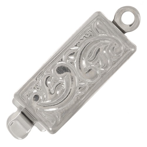 Cierre rectangular a presión de 18 x 6 mm - motivo de arabescos - Bronce blanco x1