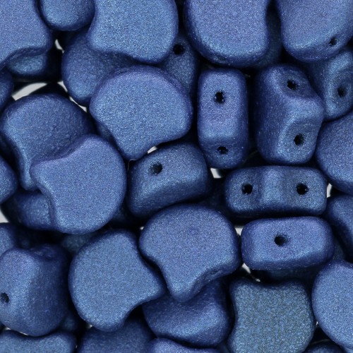 Cuentas de cristal Ginko Duo 2 agujeros 7.5x7.5 mm Metallic Suede Blue x10g
