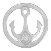 Charm redondo motivo ancla con óxido de zirconio 10 mm - Plata 925 - Cristal x1